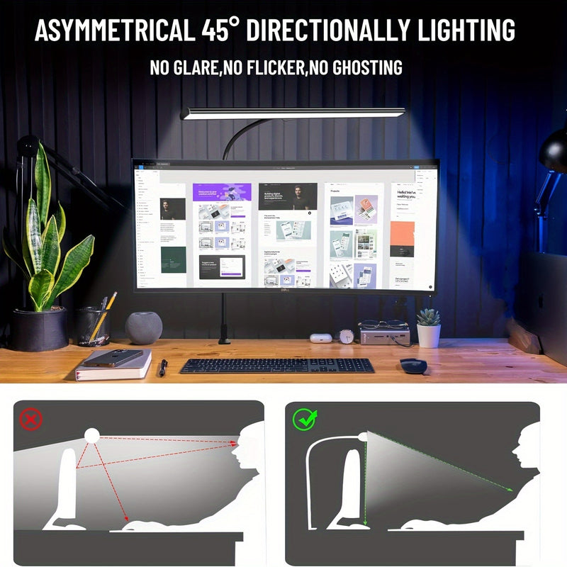 JYWDlights Adjustable LED Desk Lamp with Clamp - Eye-Care Technology, 3 Color Modes, 10-Level Brightness, Flexible Gooseneck, USB Powered, Ideal for Home Office & Study Area