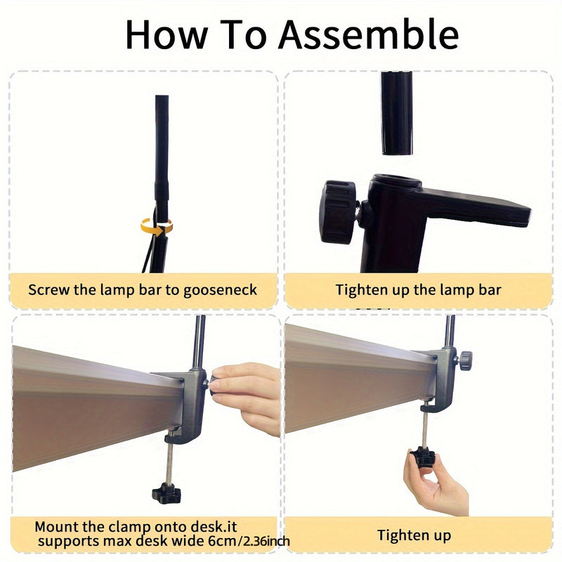 JYWDlights Adjustable LED Desk Lamp with Clamp - Eye-Care Technology, 3 Color Modes, 10-Level Brightness, Flexible Gooseneck, USB Powered, Ideal for Home Office & Study Area