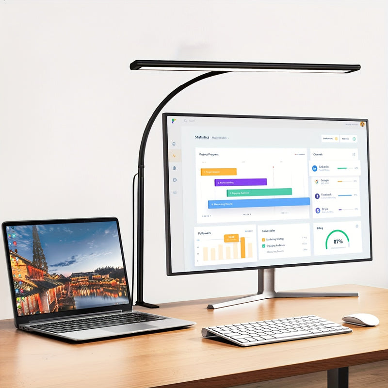 JYWDlights Adjustable LED Desk Lamp with Clamp - Eye-Care Technology, 3 Color Modes, 10-Level Brightness, Flexible Gooseneck, USB Powered, Ideal for Home Office & Study Area