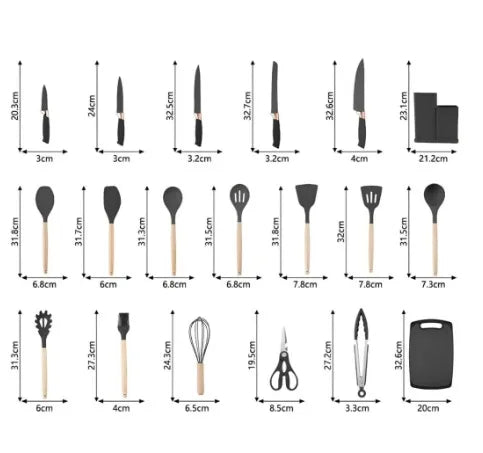 Jogo de Utensílios Silicone Completo - 19 Peças