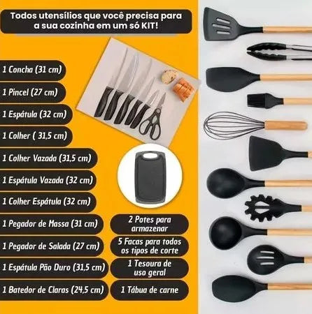 Jogo de Utensílios Silicone Completo - 19 Peças