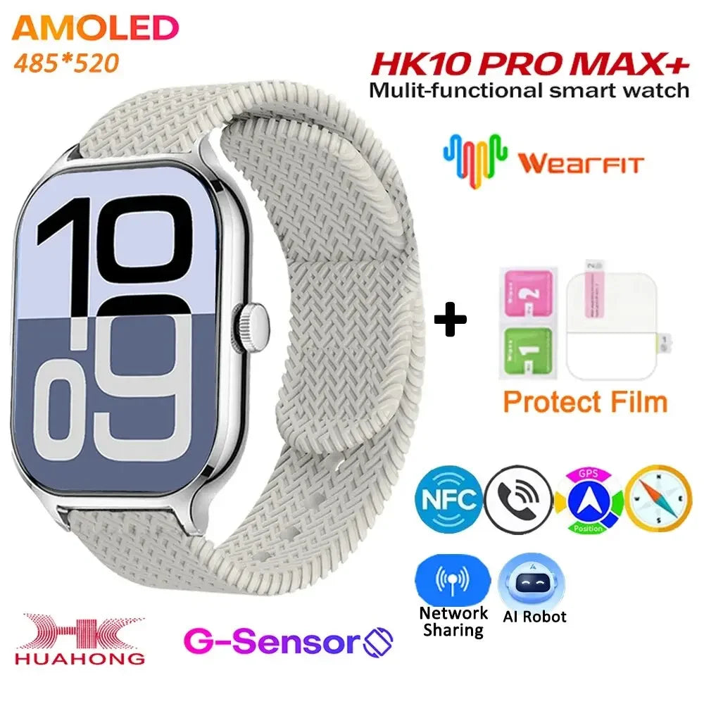 HK10 Pro Max + Plus Smart Watch AMOLED Series 10 NFC Compass 4GB Local Album Music Men Women ChatGPT G-Sensor Smartwatch