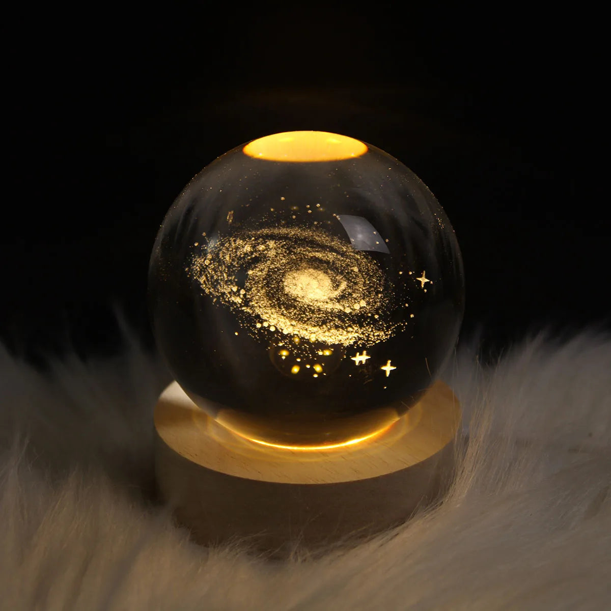 USB LED Night Light 3D Crystal Ball with Wooden Base Galaxy Moon Snowman LED Fairy Lamp for  Bedroom Home Decor Christmas Light
