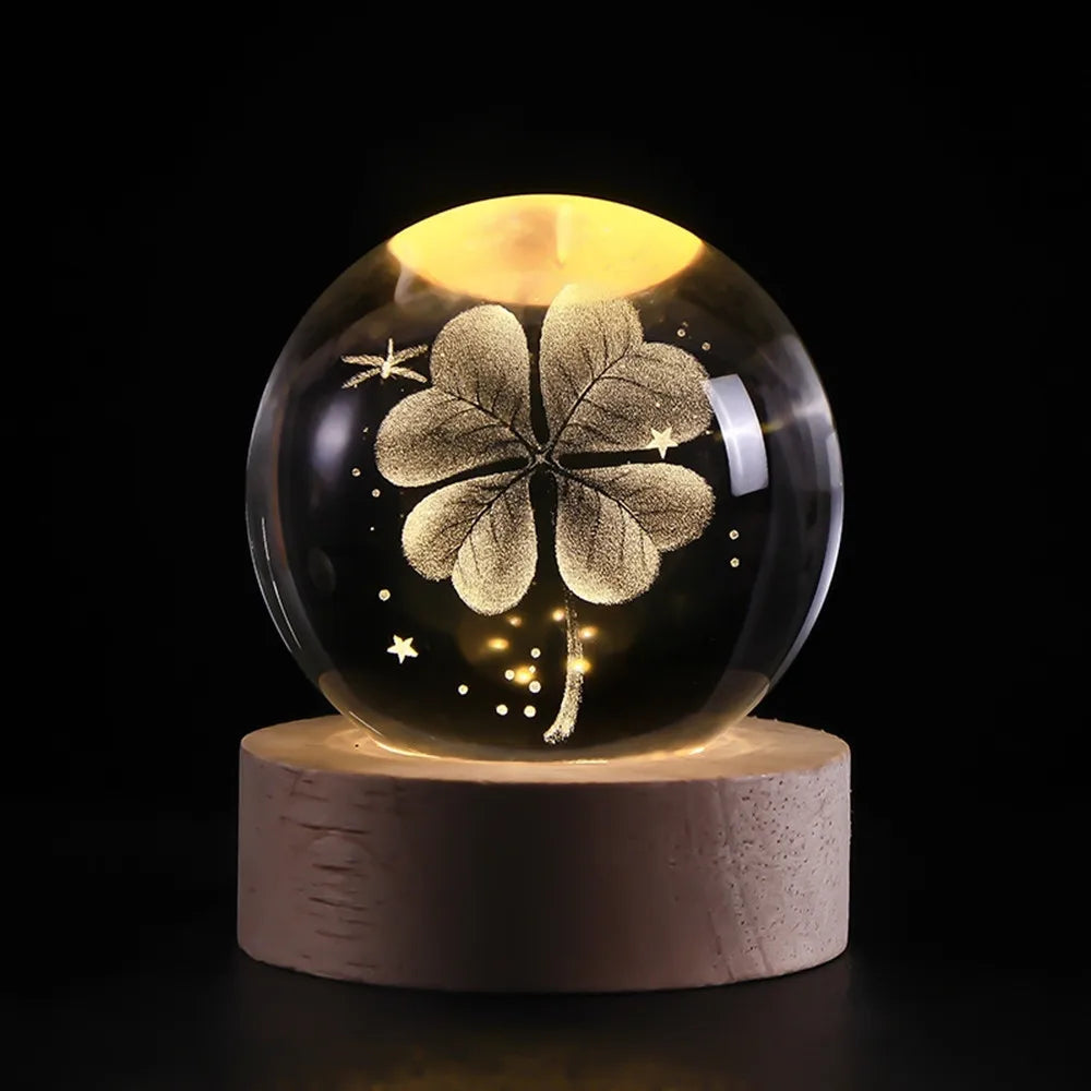 3D Crystal Ball 6cm Color Warm Light Planet Night Light Romantic Glowing Crystal Ball Festival Gift Home Desktop Decoration