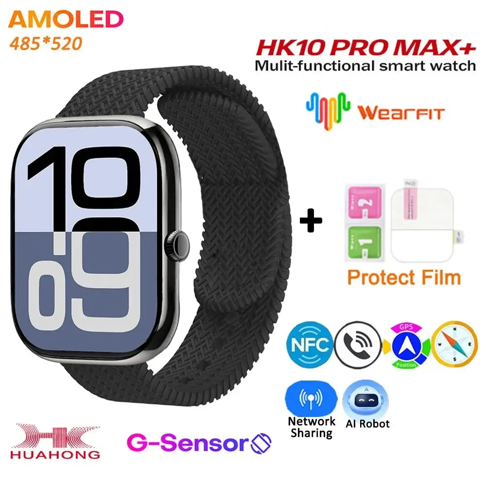 HK10 Pro Max + Plus Smart Watch AMOLED Series 10 NFC Compass 4GB Local Album Music Men Women ChatGPT G-Sensor Smartwatch