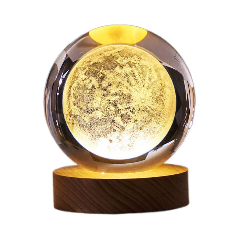 LED Night Light Galaxy Crystal Ball Table Lamp 3D Planet Moon Glowing Planetary Bedside Light Bedroom Home Decor Christmas Gift