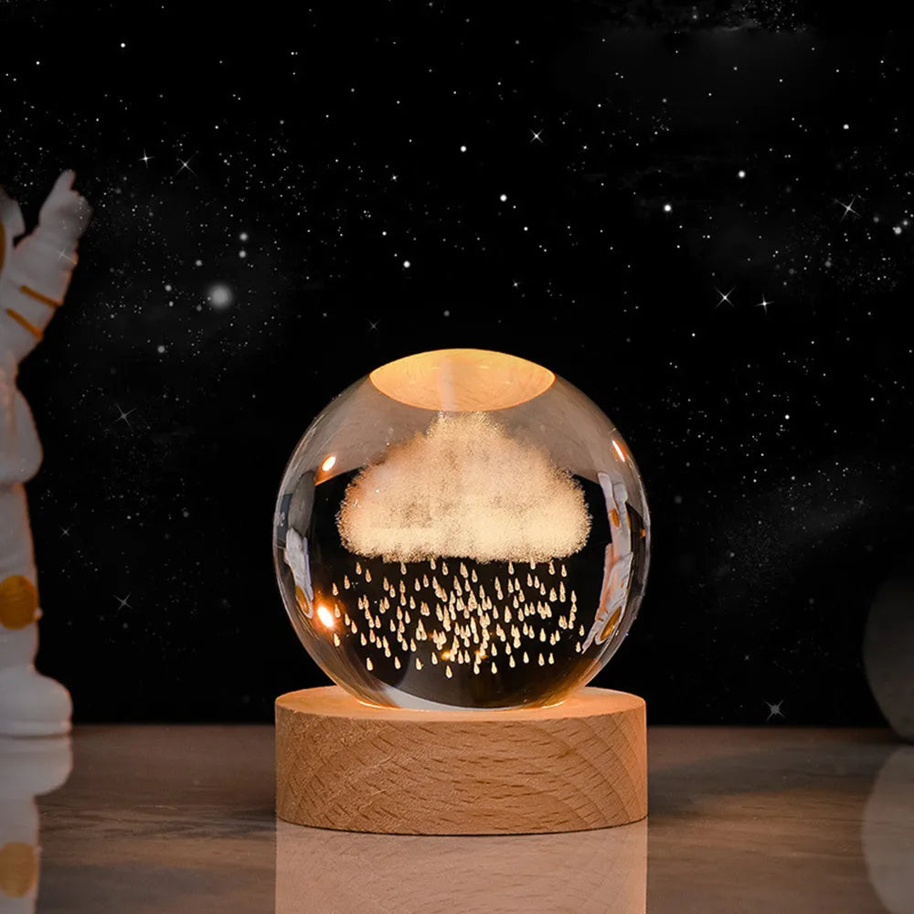 3D Crystal Ball 6cm Color Warm Light Planet Night Light Romantic Glowing Crystal Ball Festival Gift Home Desktop Decoration