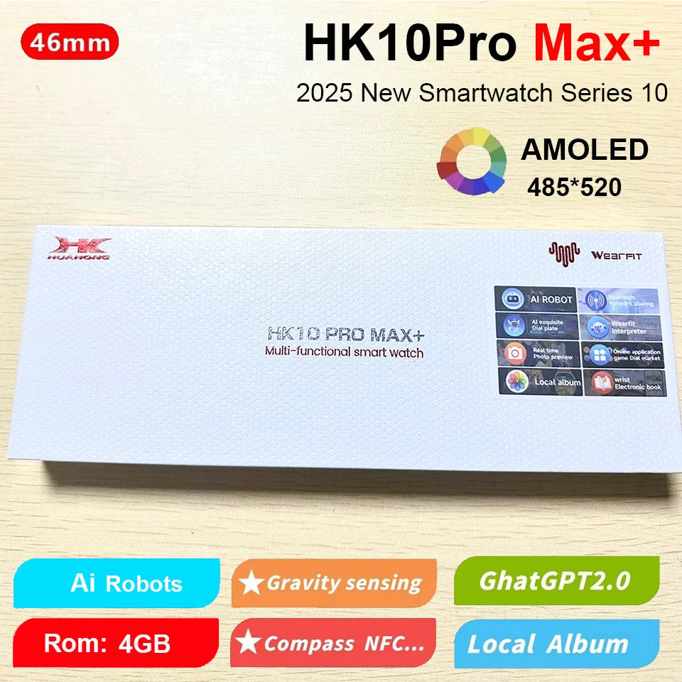 HK10 Pro Max + Plus Smart Watch AMOLED Series 10 NFC Compass 4GB Local Album Music Men Women ChatGPT G-Sensor Smartwatch