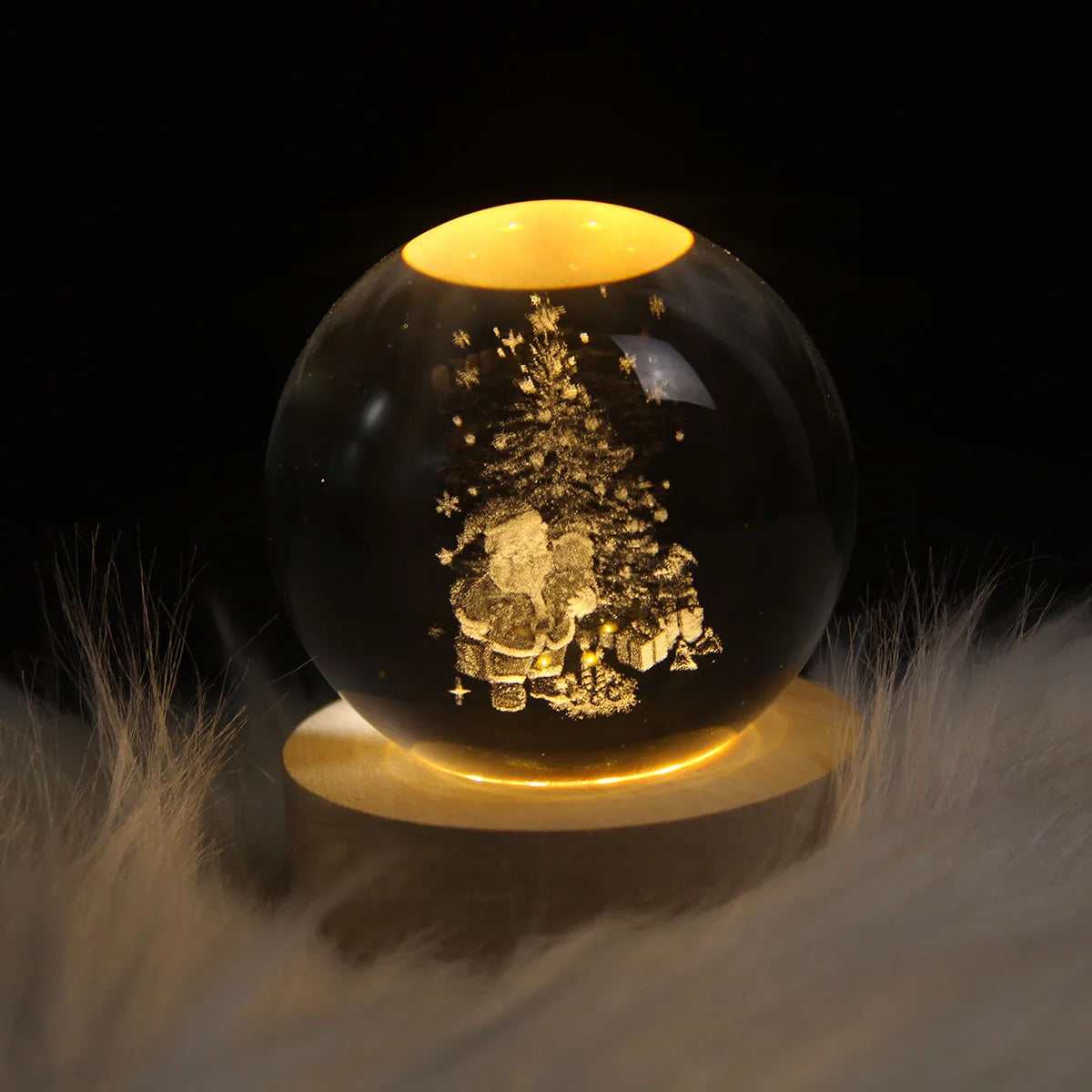 USB LED Night Light 3D Crystal Ball with Wooden Base Galaxy Moon Snowman LED Fairy Lamp for  Bedroom Home Decor Christmas Light