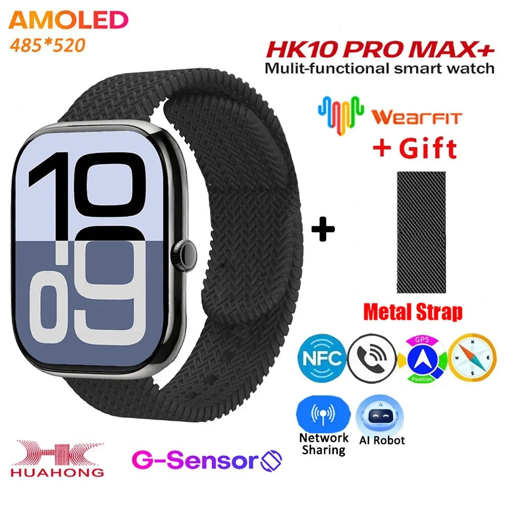 HK10 Pro Max + Plus Smart Watch AMOLED Series 10 NFC Compass 4GB Local Album Music Men Women ChatGPT G-Sensor Smartwatch