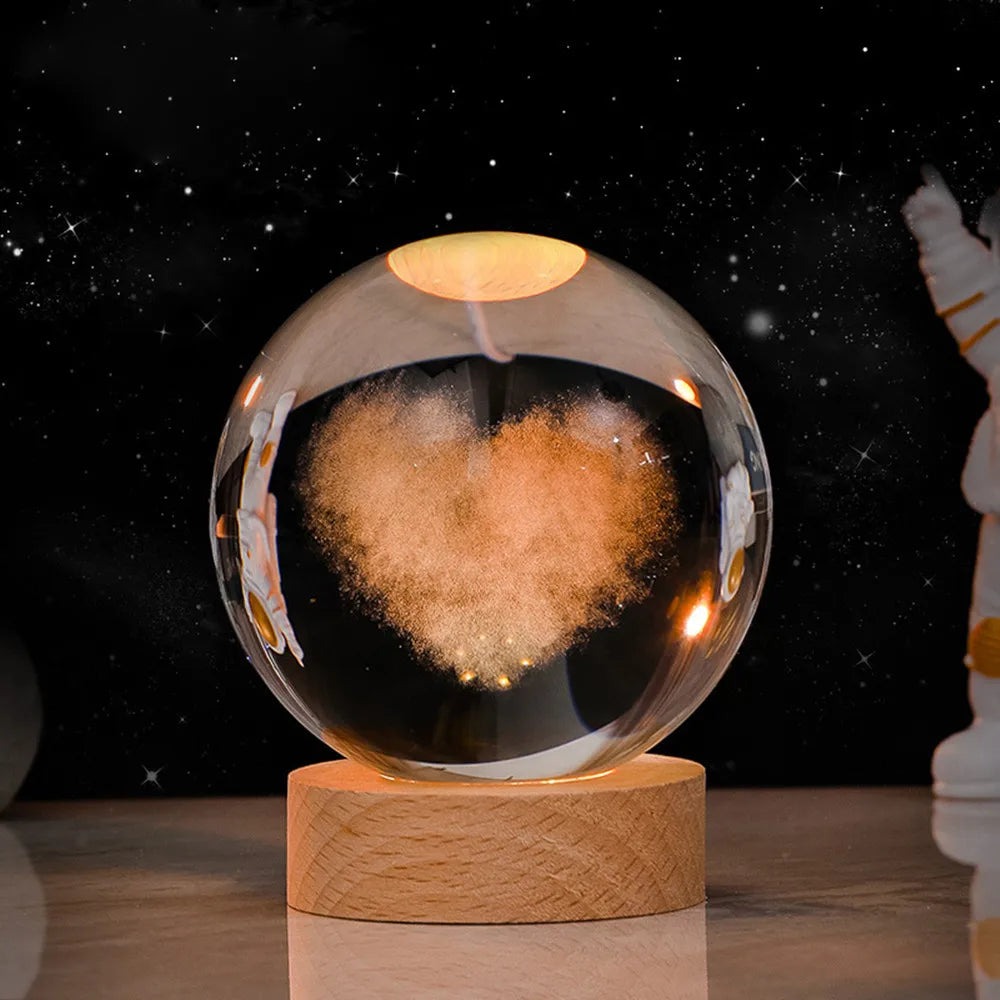3D Crystal Ball 6cm Color Warm Light Planet Night Light Romantic Glowing Crystal Ball Festival Gift Home Desktop Decoration