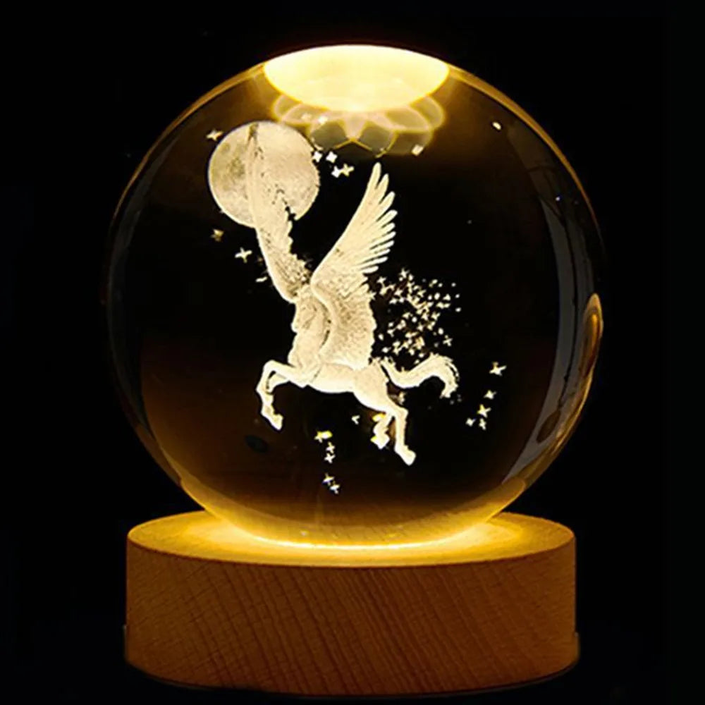 3D Crystal Ball 6cm Color Warm Light Planet Night Light Romantic Glowing Crystal Ball Festival Gift Home Desktop Decoration