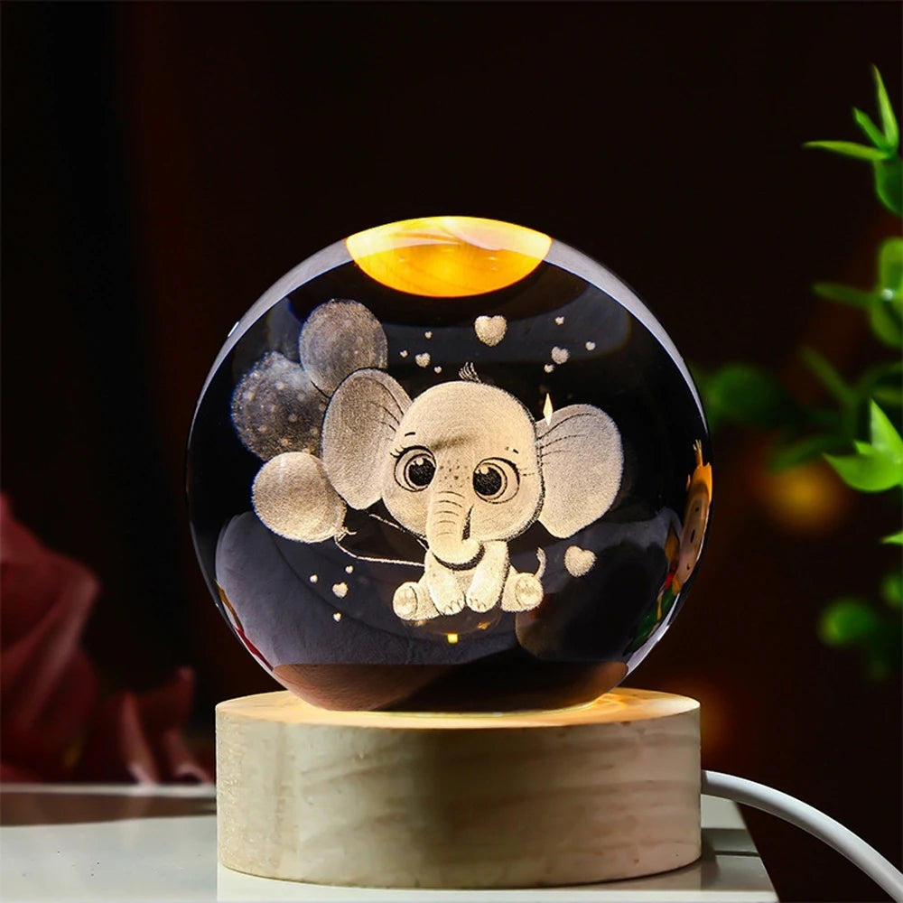 3D Crystal Ball 6cm Color Warm Light Planet Night Light Romantic Glowing Crystal Ball Festival Gift Home Desktop Decoration