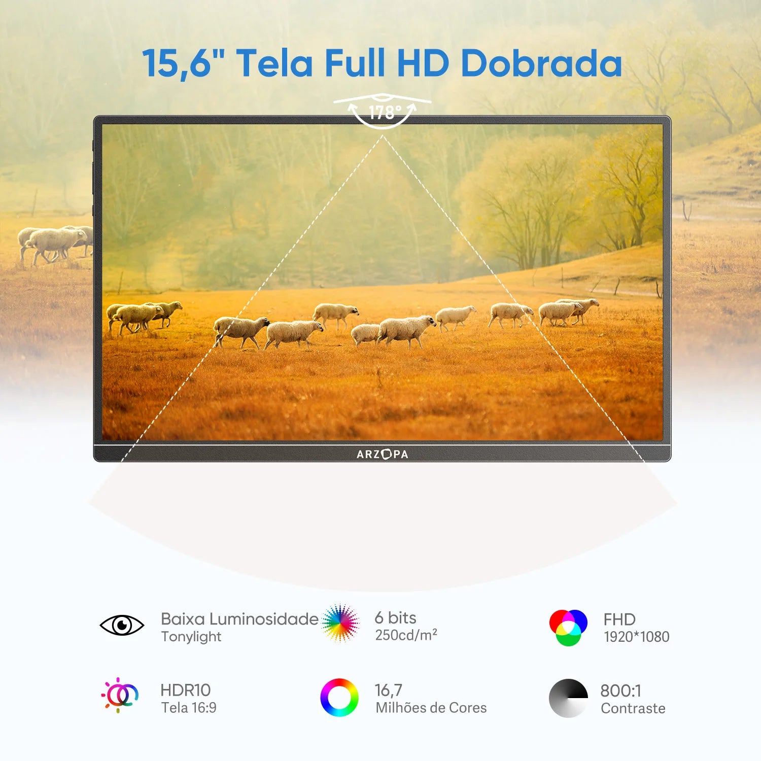 ARZOPA 15.6 inch Portable Monitor FHD 1080P IPS USB-C Mini-HDMI External Second Screen for Mac Laptop PC Switch Xbox PS4/5 Xbox